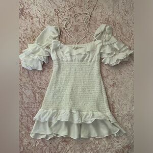 For love & lemons white eyelet dress with ruffled accents 

Size small